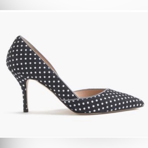 J. Crew Colette Navy & White Polka Dot Canvas Pointy Toe D’orsay Heels 6.5 - Picture 1 of 9